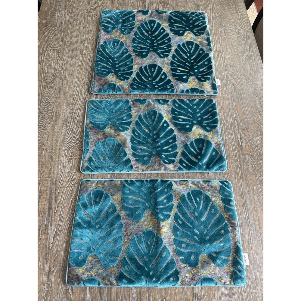 Alerfa Monstera‎ Leaf Pillow Embroidery Cut Velvet Cushion Case Lux Set Of 3